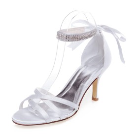 Peep Toe 8 cm High Heel Elegant Sandals With Ankle Strap Wedding Shoes For Women White