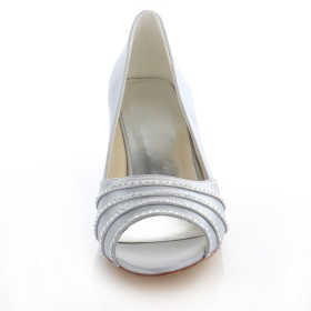Pumps Light Gray Peep Toe Bridals Wedding Shoes With Rhinestones Kitten Heel Low Heels 2020 Dress Shoes