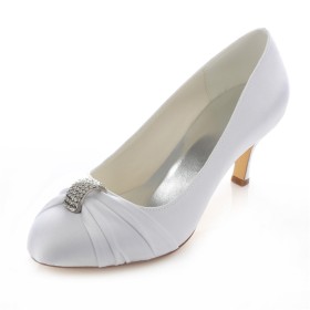 Bridals Wedding Shoes Satin Formal Dress Shoes Mid High Heeled