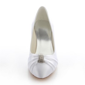 Chaussures Mariée Elegante Blanche A Talon 6 cm Satin Chaussures Femme Slip On Talon Aiguille Escarpin