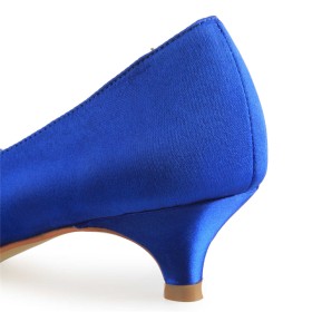 Bout Ouvert D Ete Satin Kitten Heel Talon Bas Escarpins Chaussures Femme Bleu Electrique