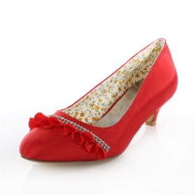 Brautschuhe Abendschuhe Rot Schuhe Damen Satin Pumps Elegante Mit 4 cm Niedriger Absatz