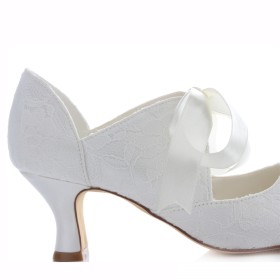 With Bow Comfort Bridal Shoes Low Heeled Dress Shoes Ivory Kitten Heel Womens Shoes