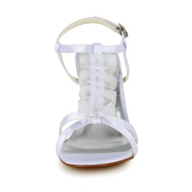 Sandalen Damen Stilettos Elegante Peeptoes Mit 8 cm High Heels Weiß Knöchelriemen
