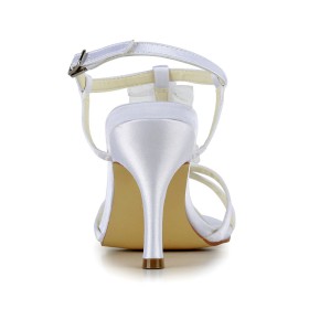 Sandalen Damen Stilettos Elegante Peeptoes Mit 8 cm High Heels Weiß Knöchelriemen