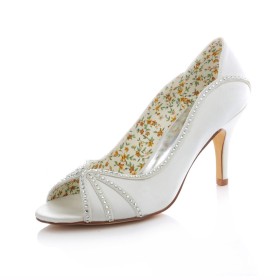 Ivoire Avec Strass Talon Haut Chaussures Mariée Élégant Peep Toes Ceremonie Escarpin Chaussure