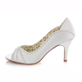 Formele Mooie Peep Toe Trouwschoenen Creme Naaldhak Pumps 8 cm Hoge Hakken Schoenen Dames