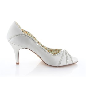 Formele Mooie Peep Toe Trouwschoenen Creme Naaldhak Pumps 8 cm Hoge Hakken Schoenen Dames