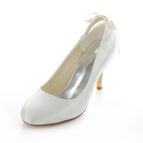 Almond Toe With Bowknot Wedding Shoes For Women 3 inch High Heel Pumps