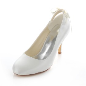 Noeud Chaussures Mariée Ivoire A Talon Belle Escarpin Chaussure Pour Femme Satin Ceremonie