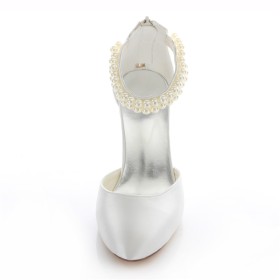 2020 Elegante High Heels Ivory Perlen Sandalen Riemchenpumps Brautschuhe Abendschuhe Satin