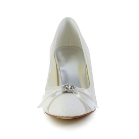 Chaussures Avec Strass Noeud Escarpin Blanche Chaussure De Mariée Talon 6 cm