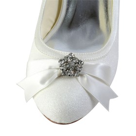 Almond Toe Pumps 6 cm Heeled Dress Shoes Rhinestones White Wedding Shoes For Bridal Satin