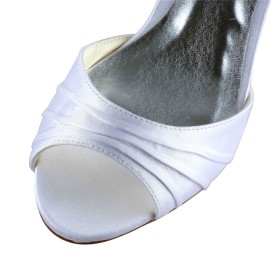 Wedding Shoes For Bridal Dress Shoes Peep Toe Ankle Strap Sandals White 6 cm Mid Heel Elegant