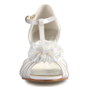 Abendschuhe Comfort Sandalen Damen Peeptoes Elegante Stiletto Mit 6 cm Mittlerer Absatz Creme Brautschuhe Geblümte Plissee