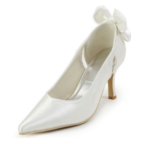 Ivory High Heels Schuhe Damen Pumps Stilettos Schlupfschuh Cut Out Spitz Brautschuhe Satin