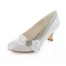 Rhinestones Dress Shoes Satin White Low Heels Wedding Shoes Womens Shoes