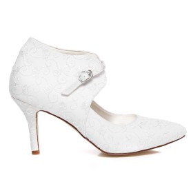 Elegante Brautschuhe Weiß Abendschuhe Spitz Stilettos Vintage High Heels Schuhe High Tops Absatzschuhe