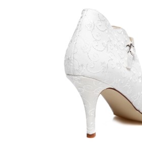 Elegante Brautschuhe Weiß Abendschuhe Spitz Stilettos Vintage High Heels Schuhe High Tops Absatzschuhe