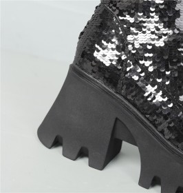 Highheel Sparkle Glitter Dames Halfhoge Laarzen Mode Met Blokhak Gradient Veterboots Going Out Plateau Paaldans