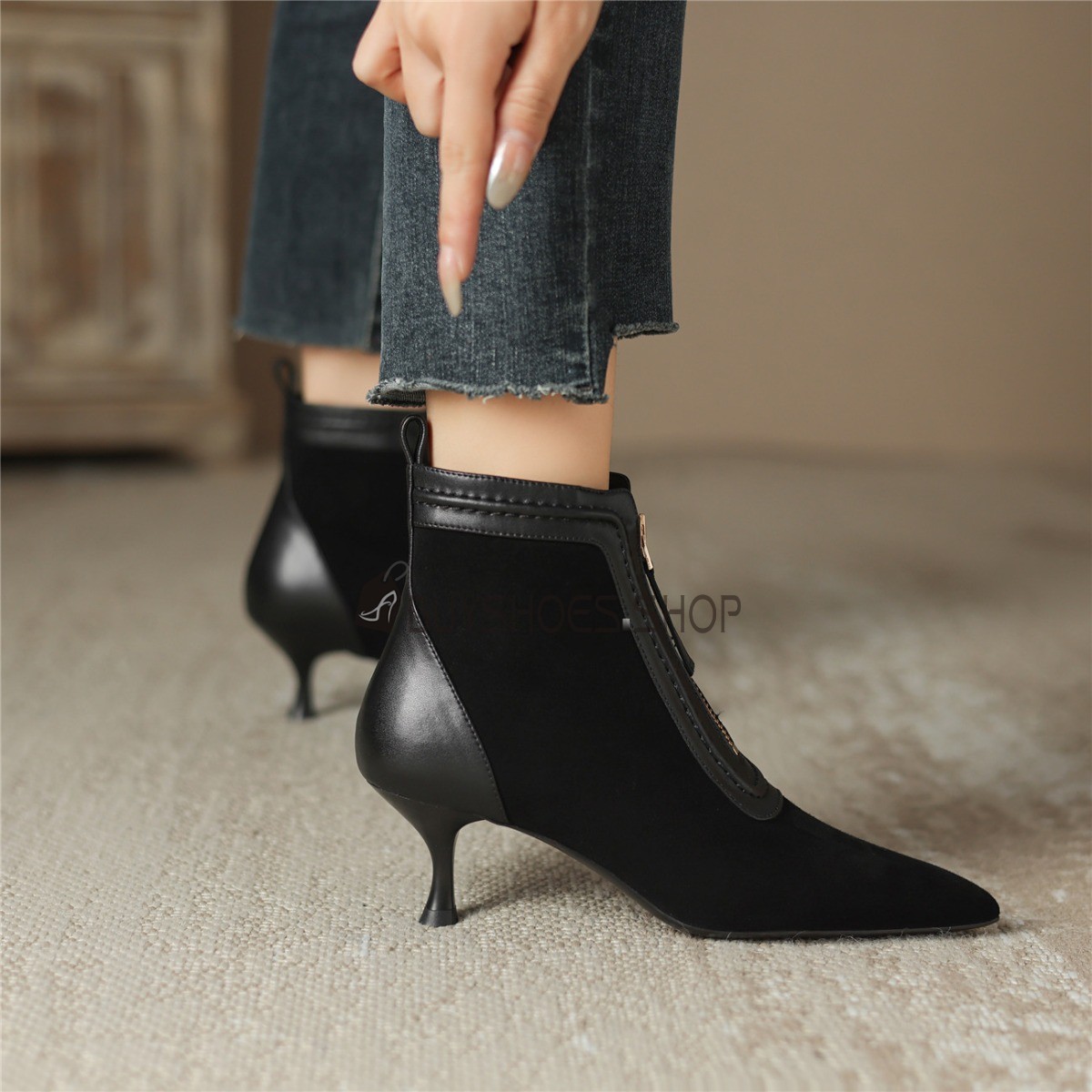 Bout Pointu Confortables Bottine Femme Daim Boots Femme Talons