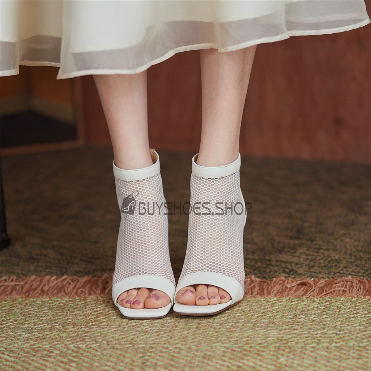 【NONCODE】Pone open toe see-through boot sandals Chunky High Heel Thong Sandals Flip Flops Open Toe Slippers