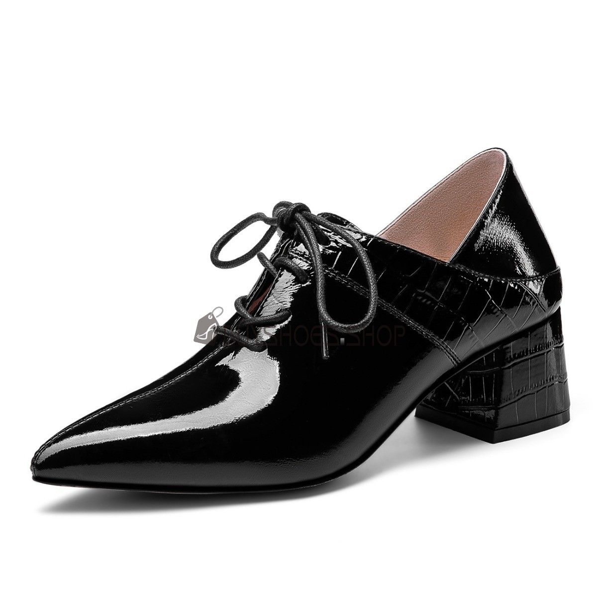 Blokhak Elegante Oxford Lak Schoen Shootie Comfortabele cm Lage