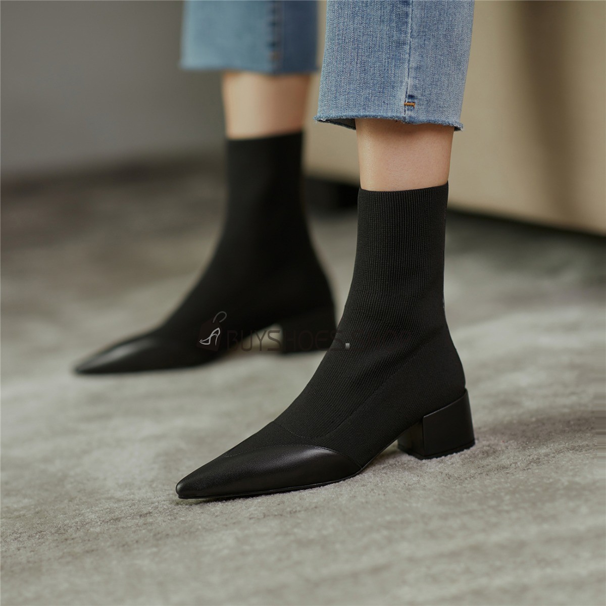 Sock Boots Bottines Chaussettes Talon CarrÃ© Block Heel Bottine