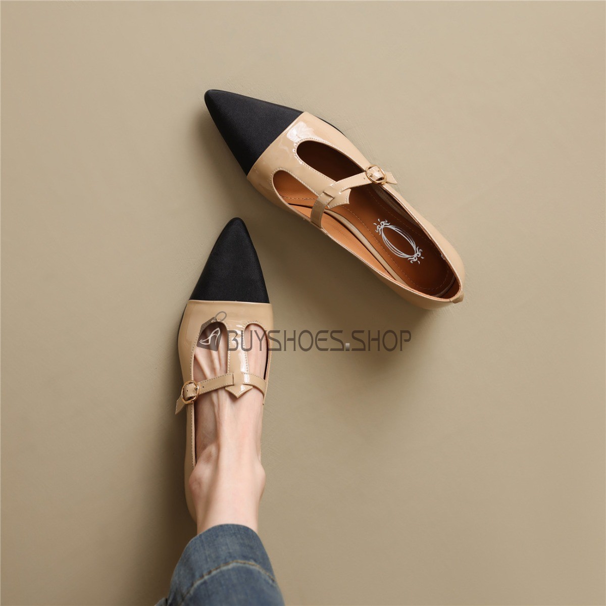 Escarpins Femme Elashe - Talon Bloc 5 Cm - Bout Pointu Mary Jane - Bride Cheville