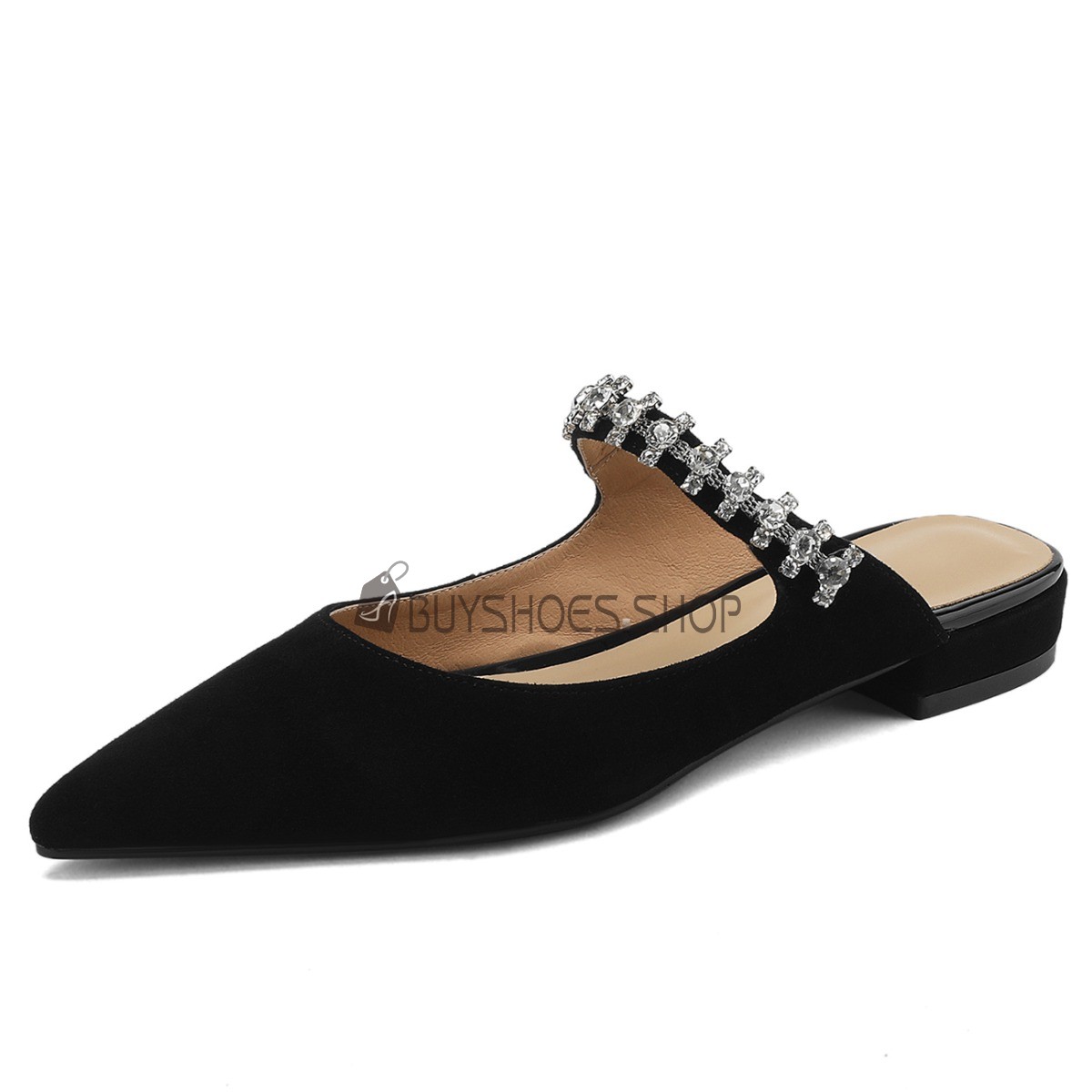 Pantoletten Mules Schwarz Flach Ital-Design Damen Mules Freizeit