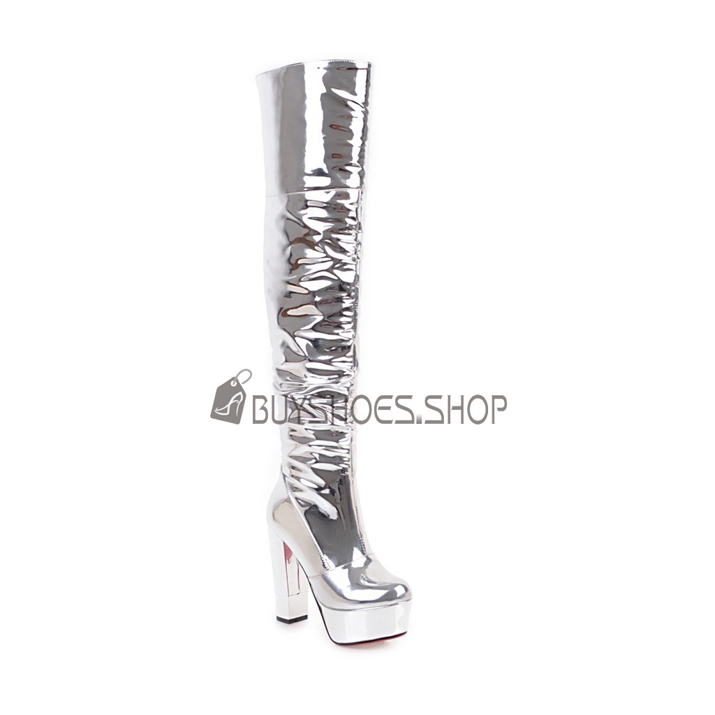 Red bottom knee sales high boots