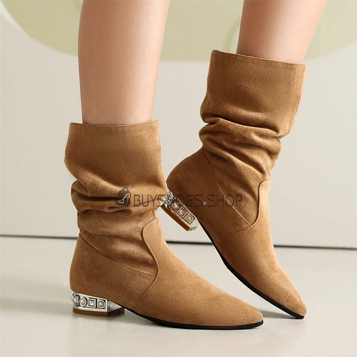 Parel Nubuck Comfortabele Soklaarzen Vintage Suede Gevoerde Enkellaarzen Dames Platte Goedkope 3624250762F BuyShoes.Shop