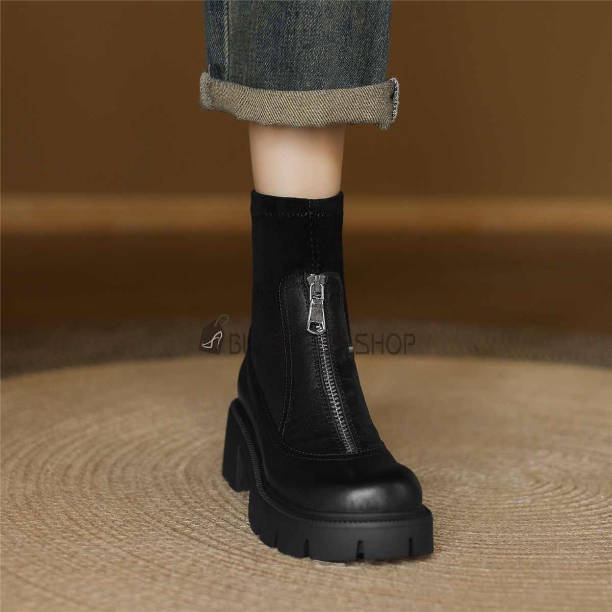 Online Vintage Block Heel Chunky Heel Combat Comfort Stretchy