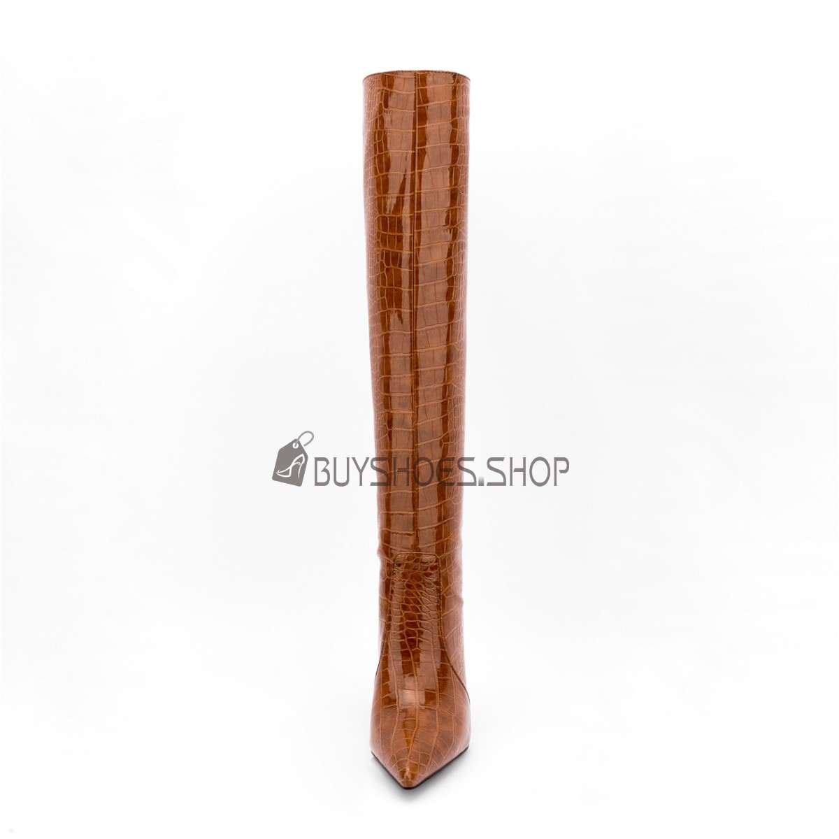 Cheap Snake Print Tall Boot Fur Lined High Heel Faux Leather Brown