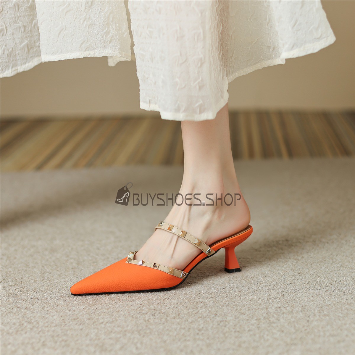 Tacco A Spillo Scarpe Da Cerimonia Con Borchie cm Tacco Medio