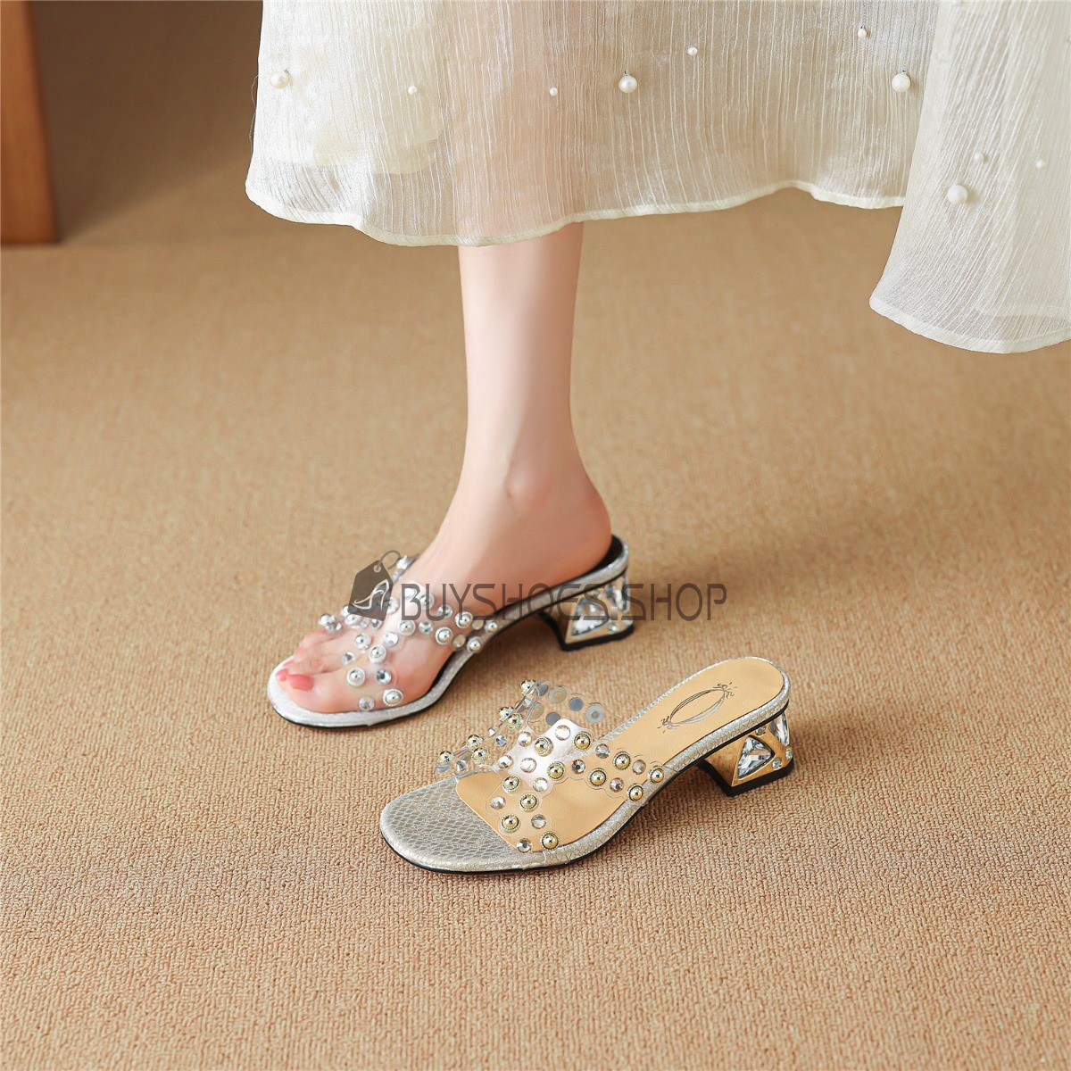 Buy Dress Shoes Sandals For Women Block Heel Sparkly Square Toe