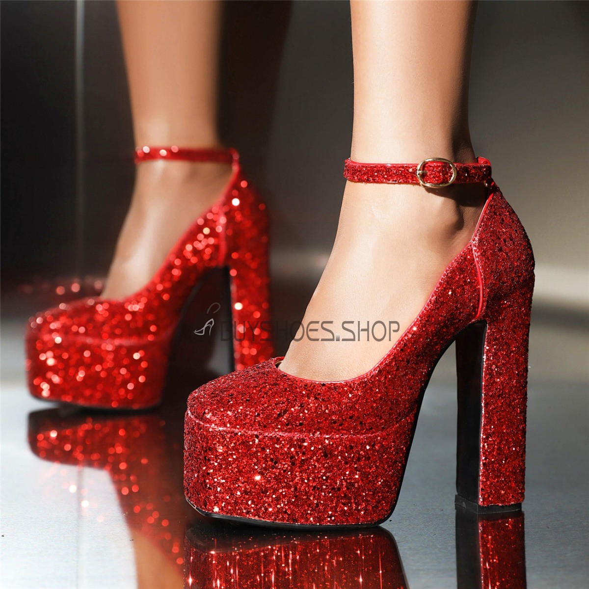 Red sparkly hot sale block heels