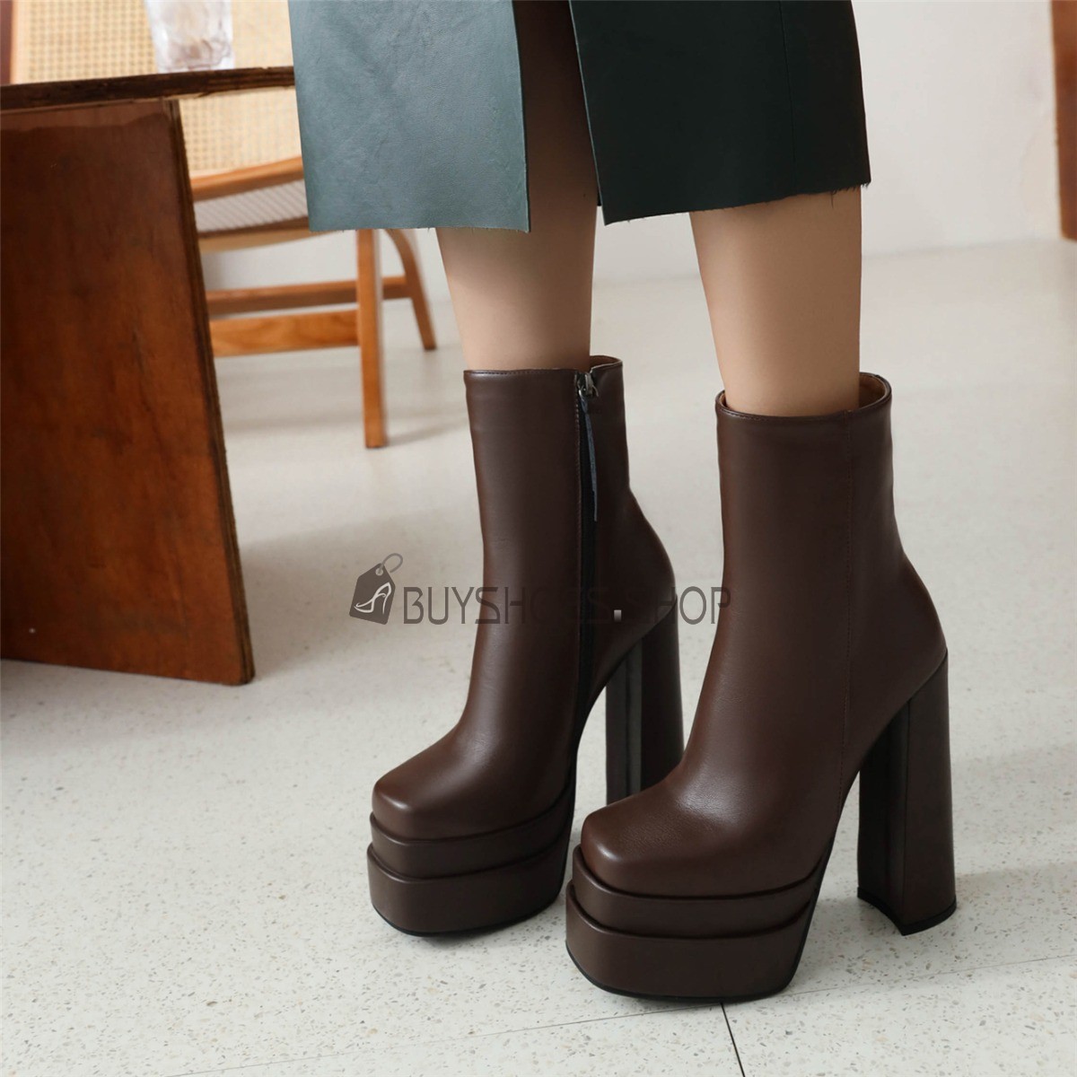 Platform ankle boots thick heel 2025