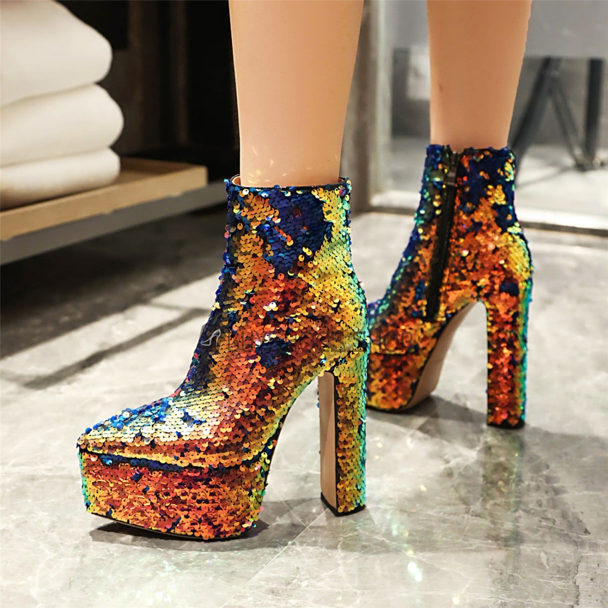 Mode Blockabsatz Festliche Schuhe Plateau High Heel Spitz Boots