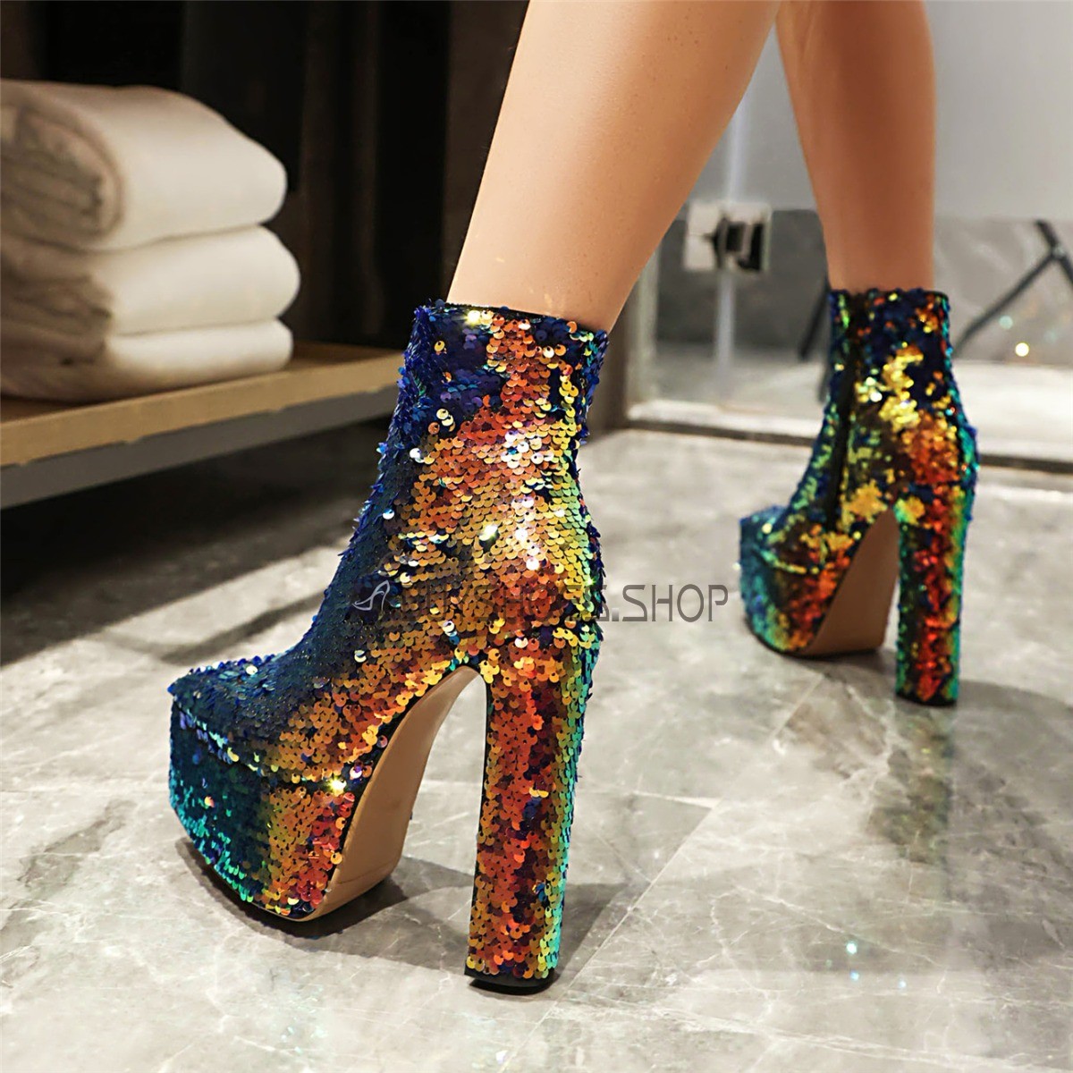 Toe Brautschuhe Plateau Toe Glitzer High Heels Blockabsatz High