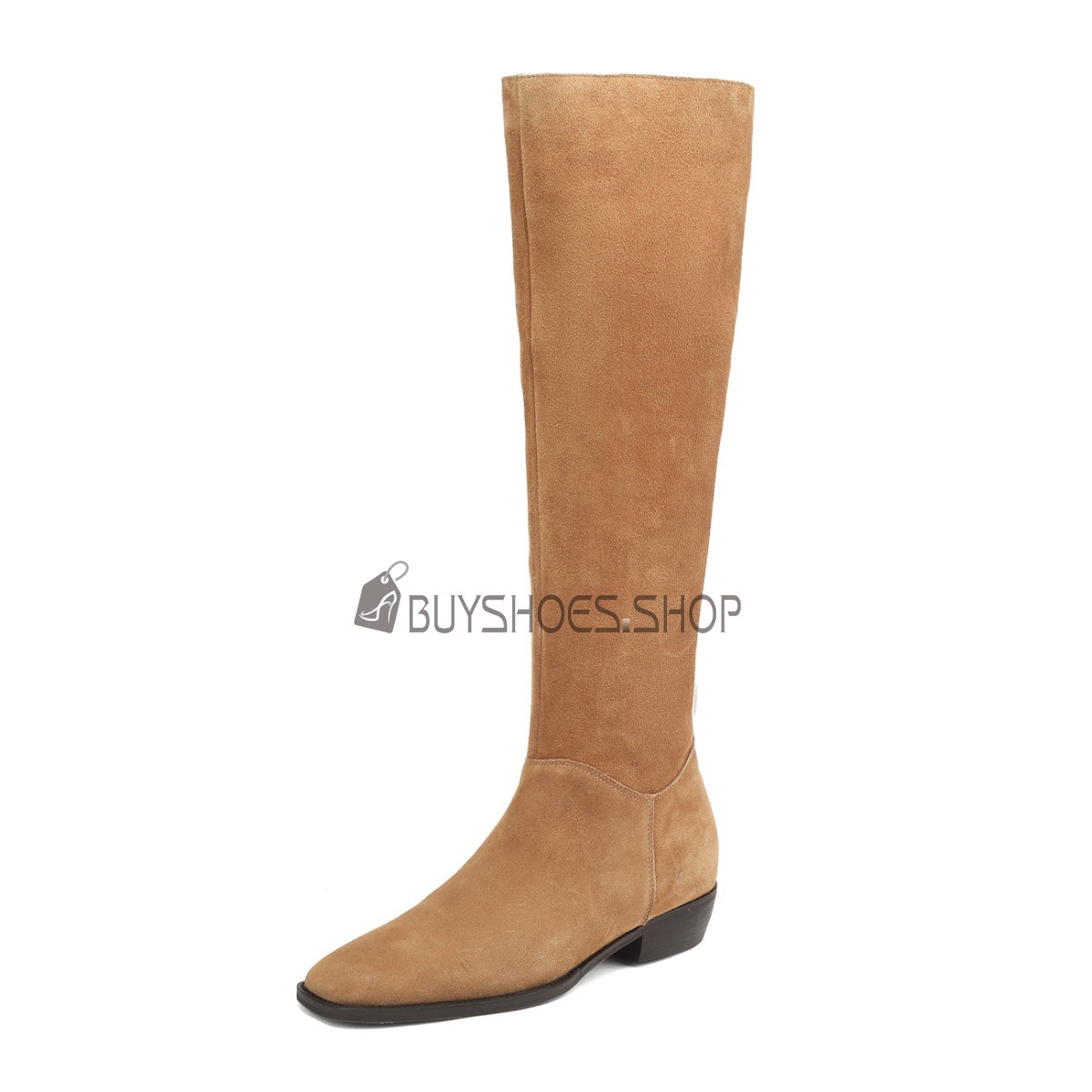 Hoge Laarzen Dames Suede Leer Gevoerde Klassiek Vierkante Neus Flats Vintage Knie Laarzen