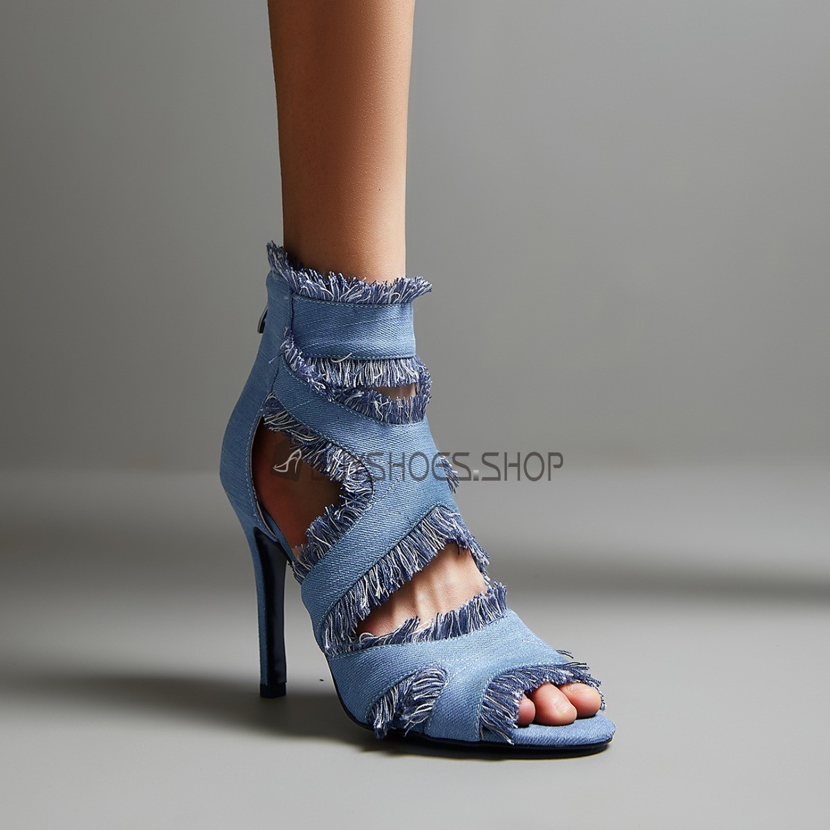 Bottes Sandales Fermeture Éclair Bleu Ciel Jeans Sandale Femmes - Main Image