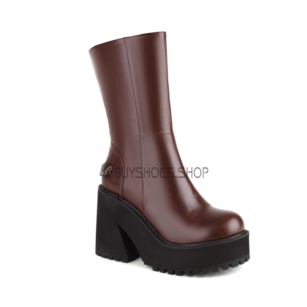 Online Platform Ankle Boots For Women Round Toe Chunky Heel Classic Block Heel Comfortable 4 inch High Heeled Faux Leather Vintage 5422151251F BuyShoes.Shop