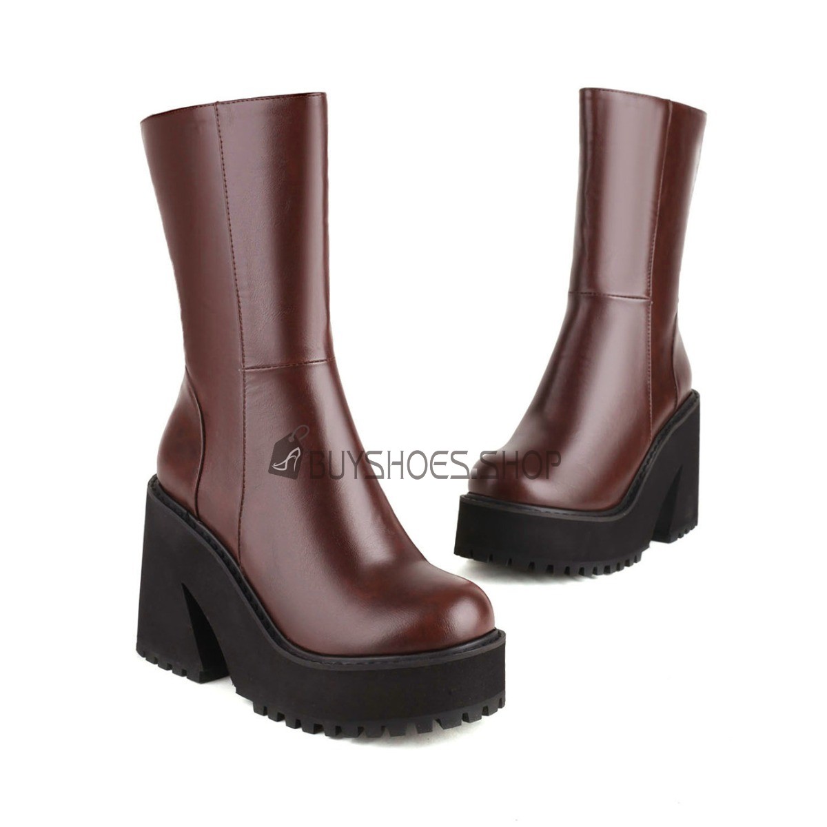 Online Platform Ankle Boots For Women Round Toe Chunky Heel Classic Block Heel Comfortable 4 inch High Heeled Faux Leather Vintage 5422151251F BuyShoes.Shop
