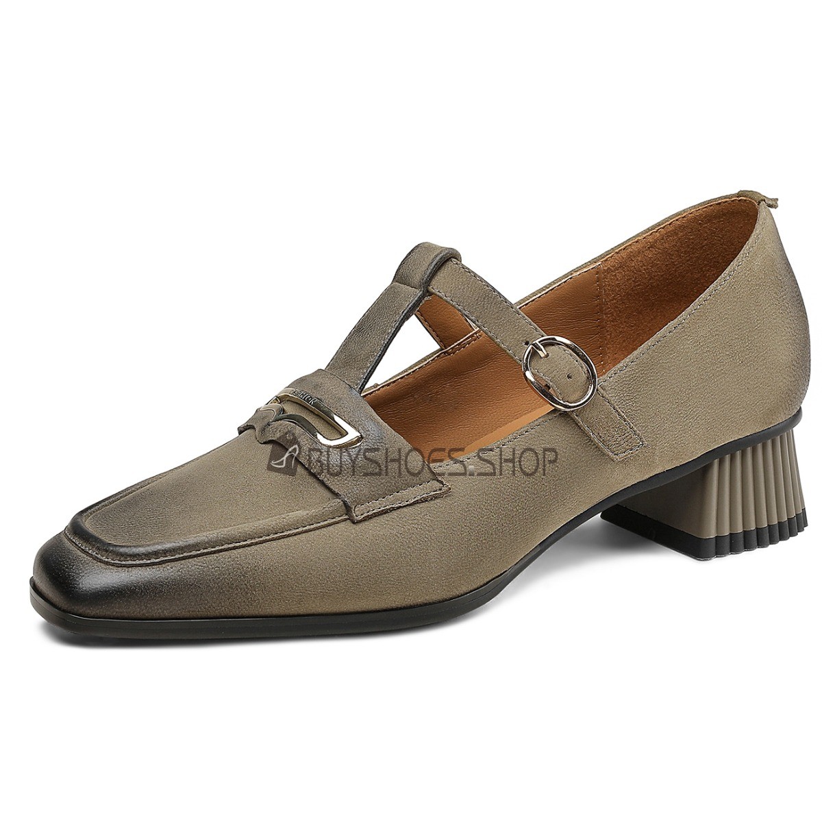 Klassiek Enkelbandje Nubuck Vintage Met Lage Hakken Gesp Schoen Online 5523170232F BuyShoes.Shop