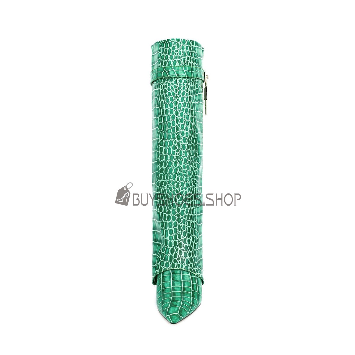 10 cm Hoge Hakken Lak Imitatieleer Groen Hoge Laarzen Krokodil Mode Knie Laarzen Sleehak Going Out 2023 Goedkope 5623020313F BuyShoes.Shop