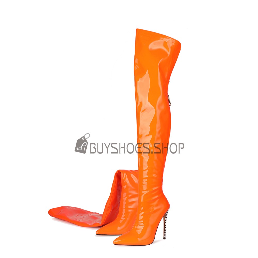 Neon orange thigh high boots new arrivals