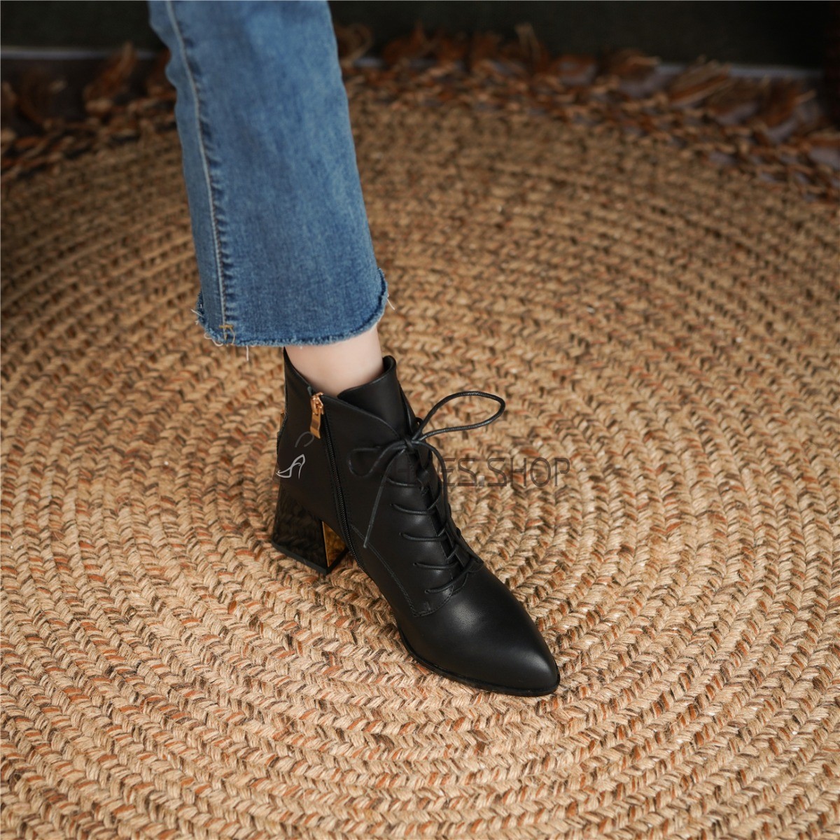 Buy Fur Lined Black Formal Dress Shoes Vintage Ankle Boots Chunky Heel  Going Out Footwear Pointed Toe Lace Up Block Heels 2 inch Low Heel  6121211188F | BuyShoes.Shop