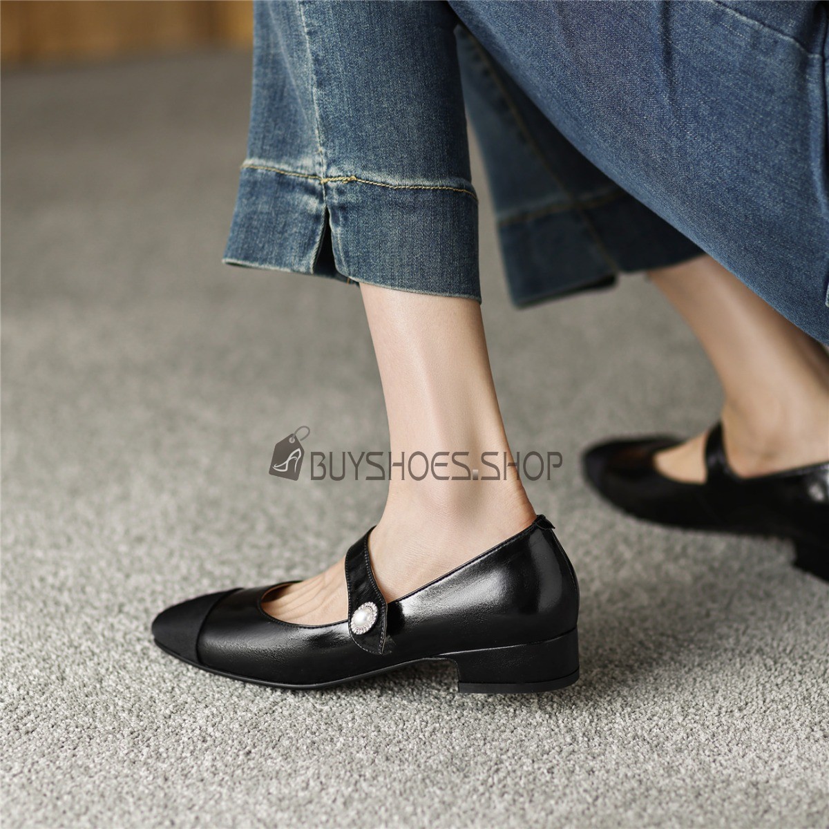 Con Perle Scarpe Con Tacco Basse Mary Jane Lacci Caviglia Comode