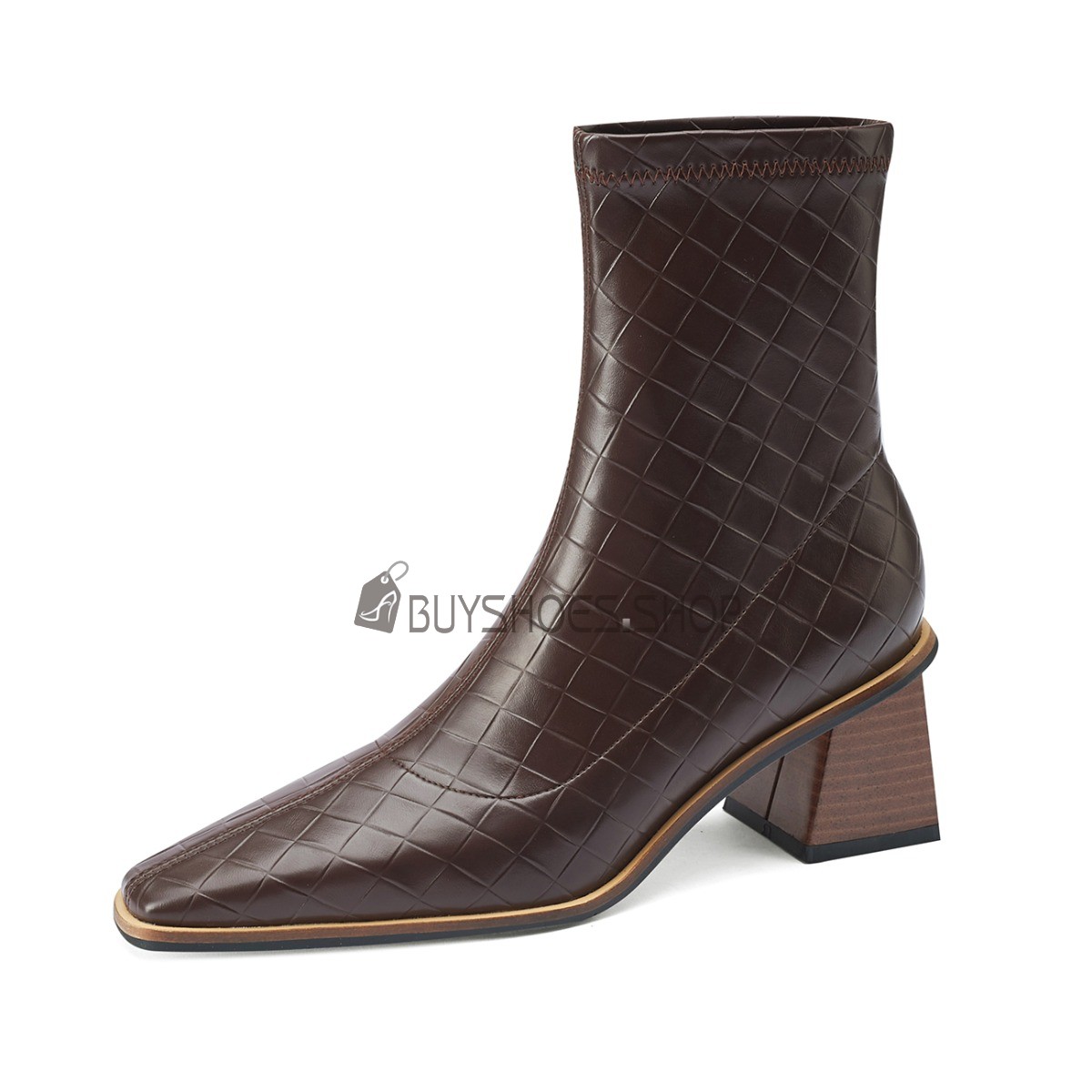 Classic Quilted Going Out Shoes Stretchy Fur Lined Thick Heel Faux Leather Ankle Boots for Women Vintage Block Heels Embossed Low Heels Black